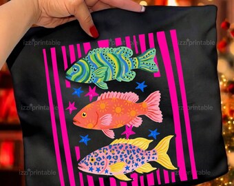 Imagen PNG de peces maximalistas coloridos / Sublimación de playa para vacaciones de verano (descarga digital)