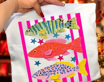 Imagen PNG de peces maximalistas coloridos / Sublimación de playa para vacaciones de verano (descarga digital)