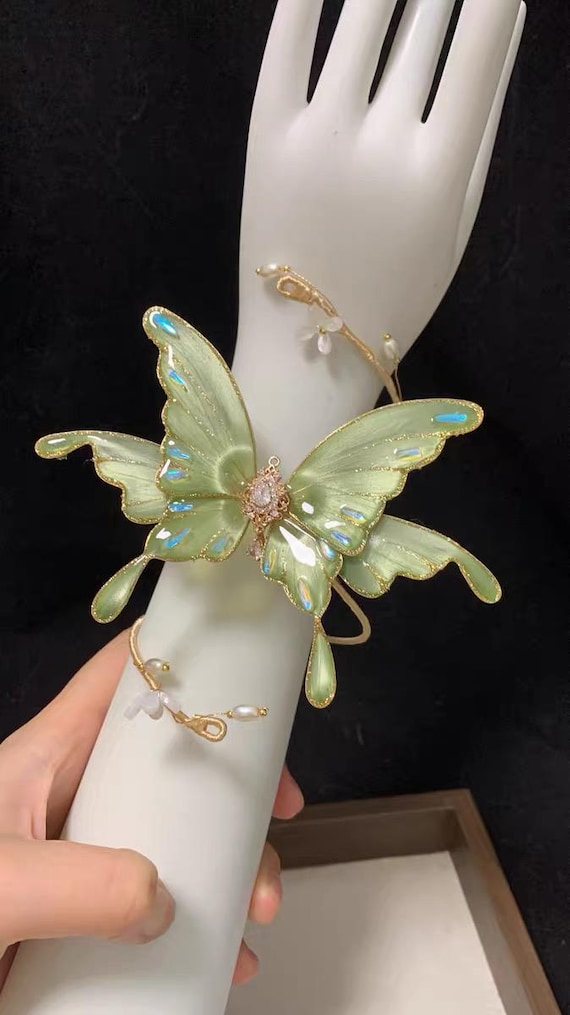 Fairycore Butterfly Wrist Corsage, Flower Girl Bracelet, Whimsical Necklace, Prom Jewelry, Garden Wedding Accessories