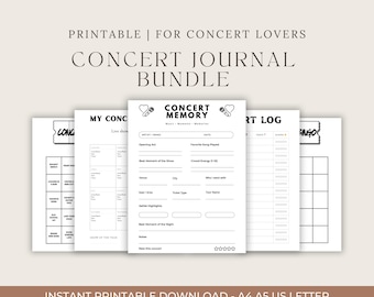 Concert Journal Printable Bundle, Concert Tracker, Music Journal, Concert Memory, Concert Log, Bingo Game, Gig Tracker