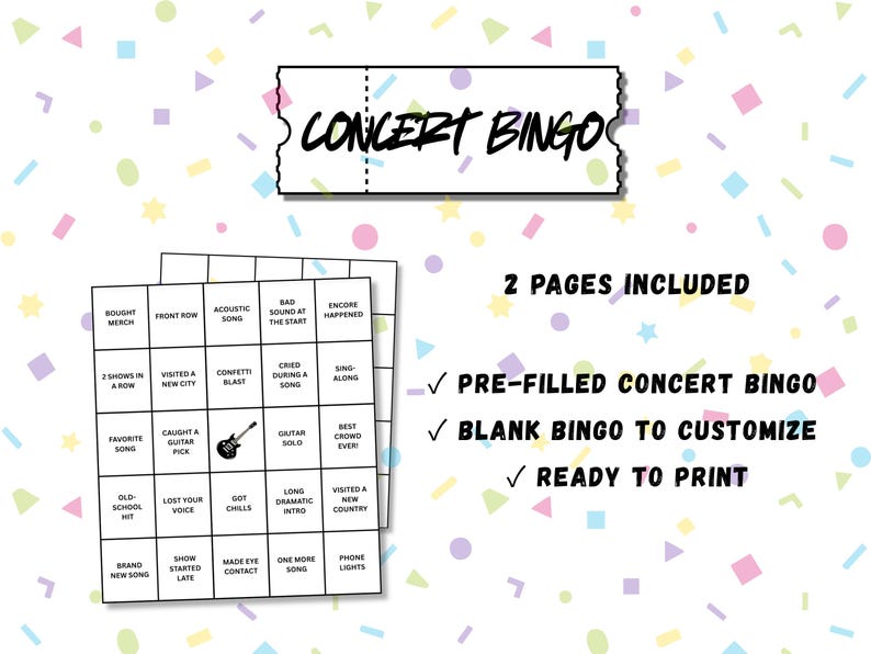 Concert Bingo Printable, Music Bingo Game, Concert Activity, Festival Game, Live Show Game, Music Lover Gift, Printable PDF image 4