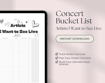 Concert Bucket List Printable, Artists I Want to See Live, Music Wishlist, Concert Tracker, Live Music Planner, Gift for Music Lover
