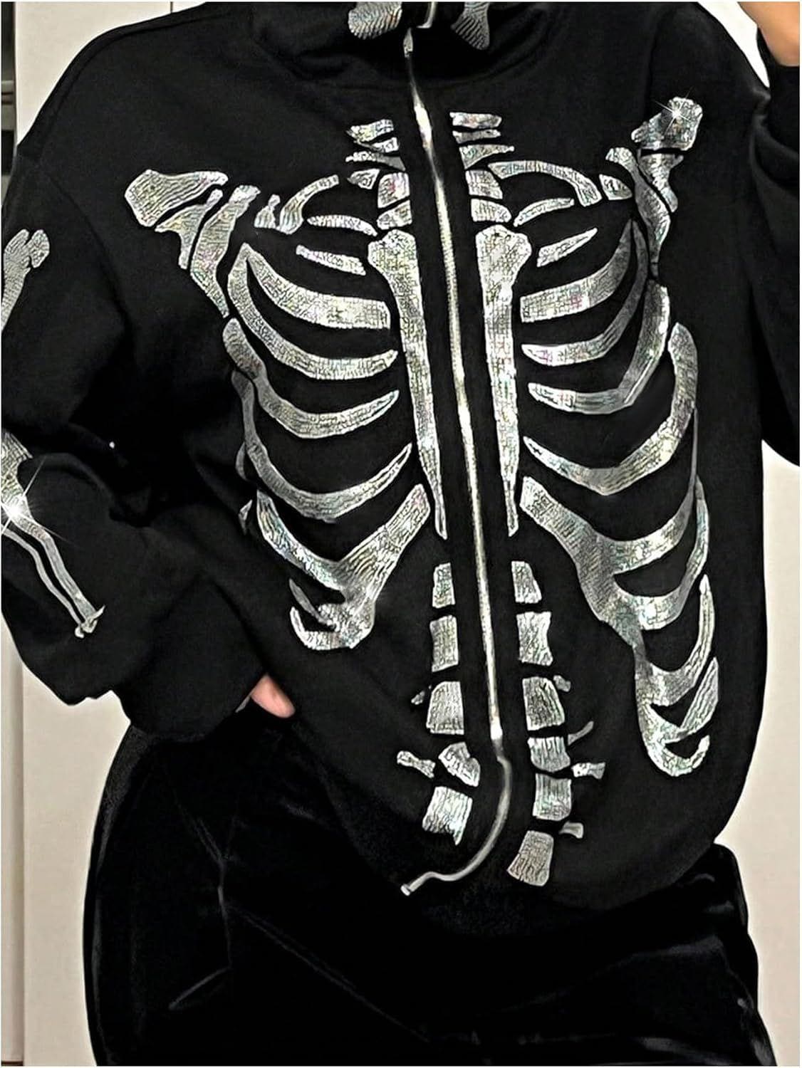 Y2k Grunge Skeleton Skull Zip up Hoodie - Etsy UK