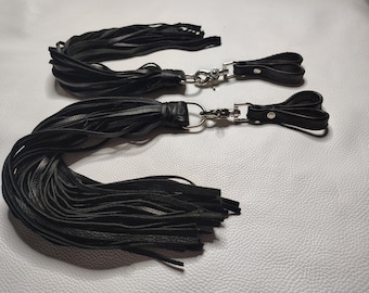 Látigos de cuero negro para dedos (42 cm de largo, 0,5 cm de ancho)