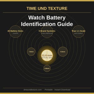 Guía de tamaños de pilas para relojes en PDF + Hoja de cálculo de referencias cruzadas / Descarga instantánea / Tabla de referencia para relojeros / 377 371 364 SR626SW