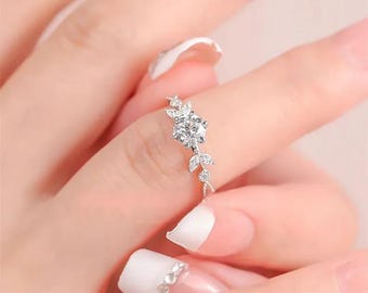 Blatt Ehering 1ct Moissanit S925 Sterling Silber Floral Band (GRA-Zertifikat)