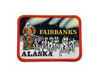 Patch Fairbanks Alaska | écusson pour traîneau Husky | Patchs d'aurores boréales