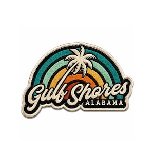 Gulf Shores Alabama-märke | Broderad strandmärke | Palmträdsolnedgångsmärken