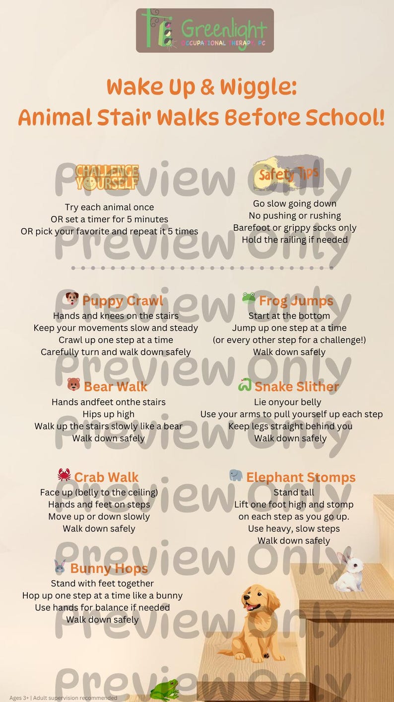 Animal Stair Walks for Kids Printable, Sensory Activity, OT Inspired ...