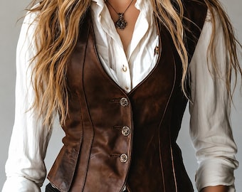 Retro Waist-Cinched Genuine Sheep Leather Waistcoat