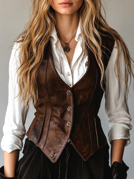 Retro Waist-Cinched Genuine Sheep Leather Waistcoat