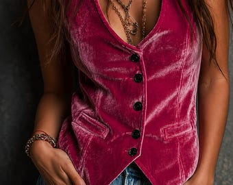 Retro Bohemia Velvet Vest – Vintage Inspired Sleeveless Waistcoat for Women