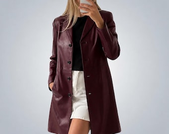 1990s Handmade Women Leather Trench Coat | Genuine Long Coat
