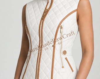 Women’s Handmade Quilted Waist-Fit Vest – Diamond Pattern Padded Outerwear