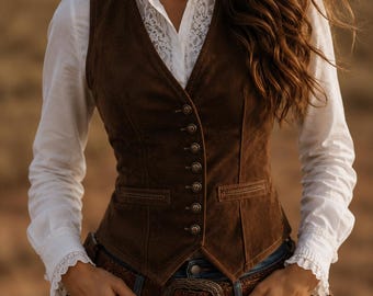 Women’s Brown Suede Leather Vest | Vintage Western Waistcoat | Boho Cowgirl Style