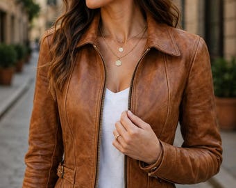 Women's Vintage Brown Genuine Lambskin Leather Jacket – Slim Fit Classic Biker Style