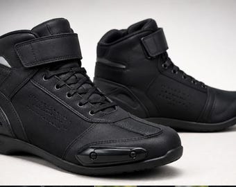 Black Motorcycle Riding Boots: Waterproof Biker Shoes with Ankle Support