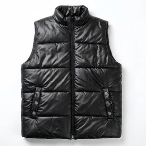 Handmade Men's Black shiny Puffer Vest with Large Velvet Star Patch, Custom Shiny Quilted Gilet, Winter Outerwear