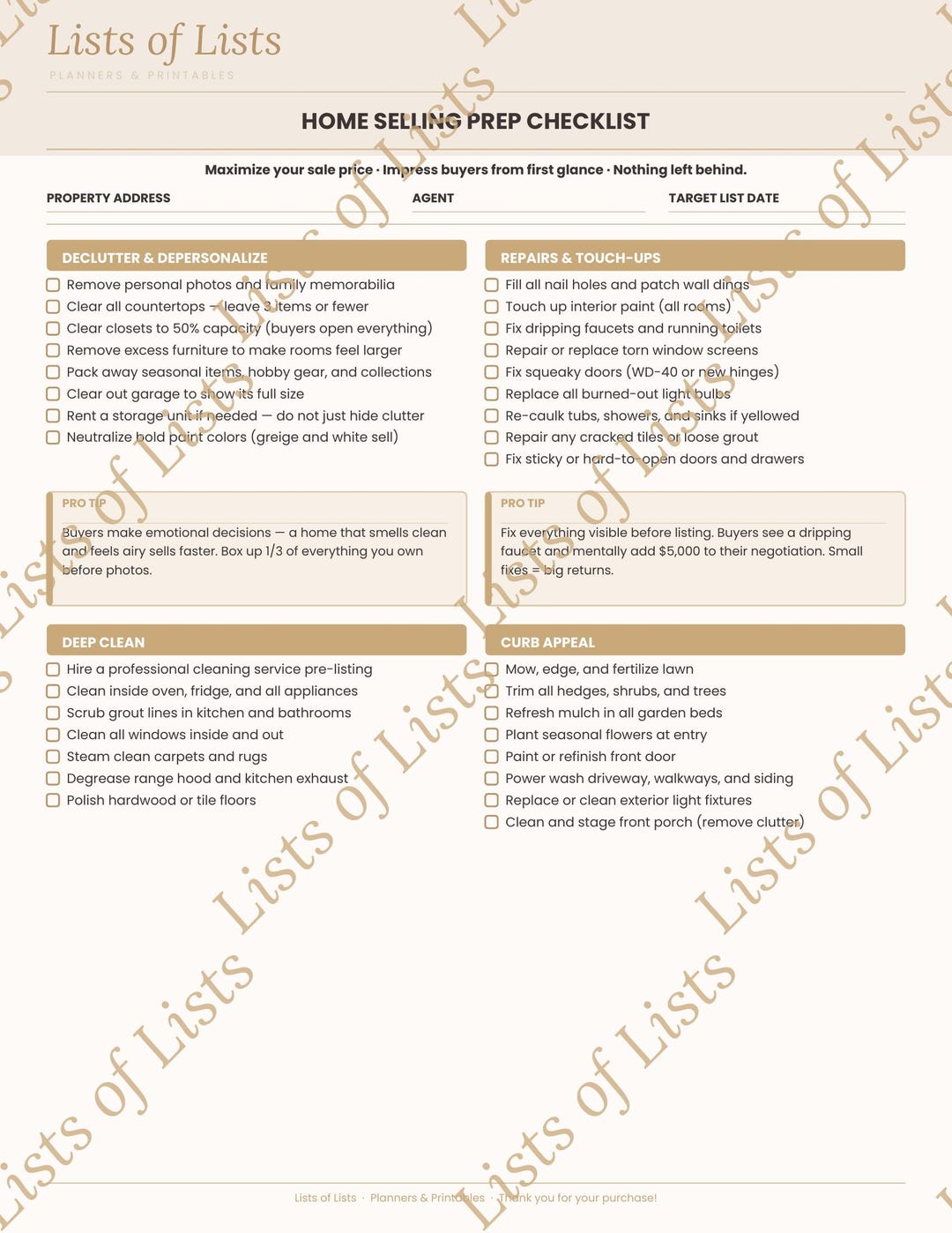 Home Selling Bundle Printable | Deep Clean Checklist + Selling ...