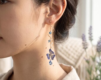 Asymmetrical Purple Flower Earrings Korean Long Tassel Gold Dangle Women Jewelry Wife Gift