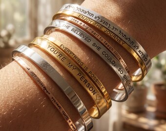Custom Engraved Cuff Bracelet Personalized Stainless Steel Mantra Name Bar Gift Jewelry