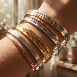 Pulsera Rígida Grabada Personalizada Acero Inoxidable Mantra Nombre Barra Joyas Regalo