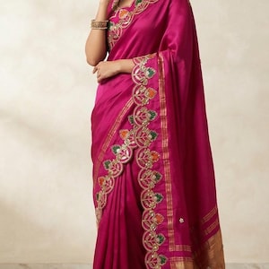 Maharani Rani Gajji Silk Saree | Resham Embroidered Wedding Bridal Saree | Traditional Indian Ethnic Attire