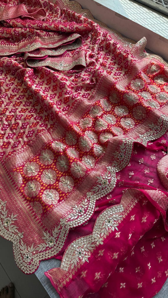 Khaddi Georgette Banarasi Weaving Saree | Gharchola Saree | Bandhani Saree |  Bridal Saree | Festive Saree For Women