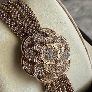 Anne Klein Vintage Gold-Tone Ladies Wristwatch Crystal Floral Cover Mesh Bracele Vintage Anne Klein Diamond Watch – Gold Mesh Bracelet  main image 4