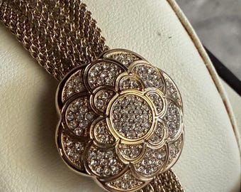 montre à secret Anne Klein vintage - montre à couverture florale en strass doré - montre-bracelet à cadran caché - bijoux élégants - New Bat