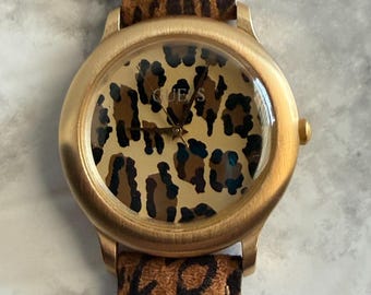 Vintage 1992 GUESS Leopard Print Watch – Original Protective Plastic – Animal Print Dial & Strap – New Battery – Working