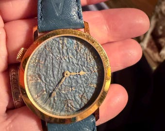 Vintage Akteo Blue Roman Numeral Watch – Made in France – J.C. Mareschal Designer Watch – Textured Blue Dial – Artistic Quartz Watch