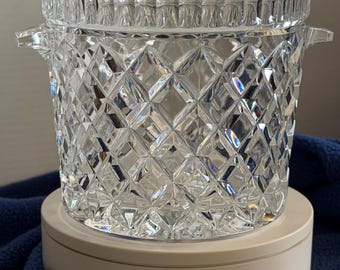 Vintage geslepen kristallen ijsemmer - Zwaar briljant glas - Starburst-basis - Elegant bargerei - stijl uit het midden van de eeuw