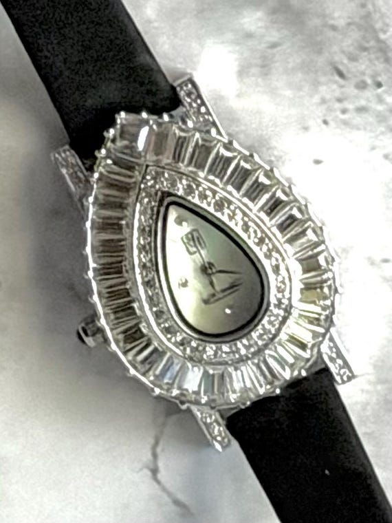 Victoria Wieck Beverly Hills Teardrop Crystal Watch – Mother of Pearl Dial – Baguette Rhinestone Statement Watch – Japanese Quartz Movement