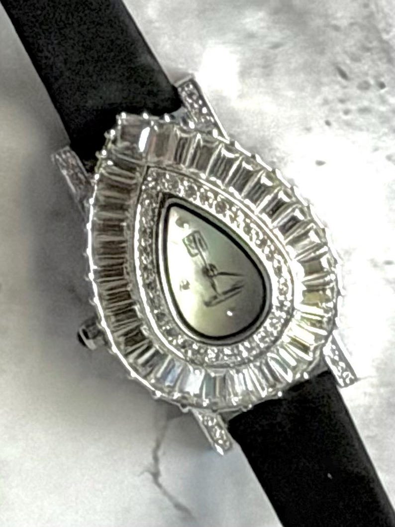 Victoria Wieck Beverly Hills Teardrop Crystal Watch – Mother of Pearl Dial – Baguette Rhinestone Statement Watch – Japanese Quartz Movement image 1