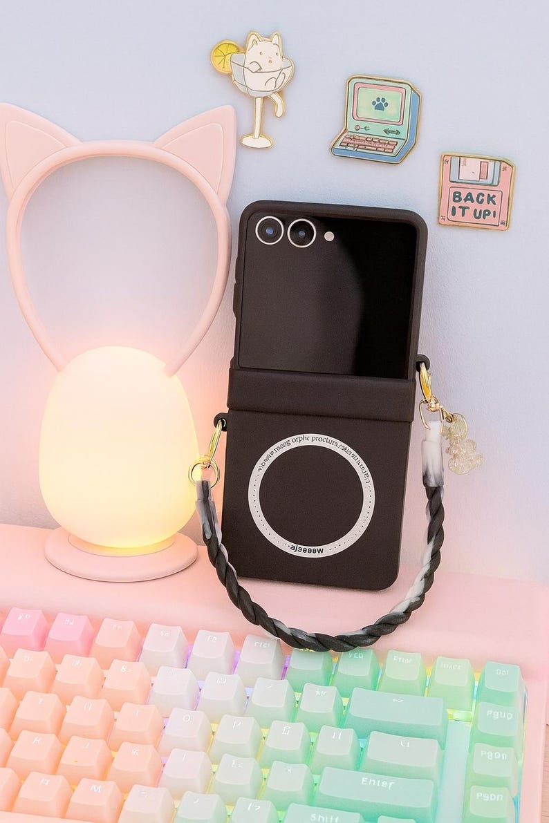 Gradient Candy Color Magnetic Case for Galaxy Z Flip with Hinge Protection Black