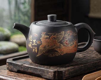 Handmade Yixing Clay Teapot 500ml, Phoenix & Dragon Zisha Teapot