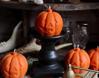 Summerween Pumpkin Candle / cute orange halloween jackolantern pumpkin candle