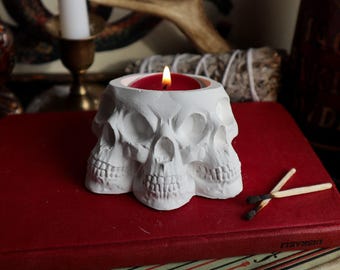 Skull tea light candle holder / skull shaped candle holder planter pot / boho incense holder