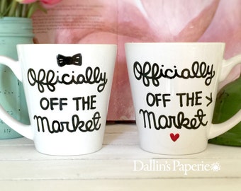 Personalized mug, His and hers mugs, Engagement Gift Mug, Officially off the market mug, Hand painted, Bridal shower gift, couple gift