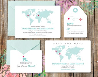 Destination Wedding Invitation printables, beach wedding, Map invitation, Customized DIY wedding, turquoise