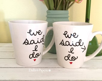 Personalized mug, Engagement Gift Mug, He put a ring on it, Hand painted, she said Yes mug, Bridal shower gift, latte mug