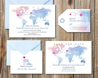 Destination Wedding Invitation printables, beach wedding, Map invitation, Customized DIY wedding, watercolor wedding invitation