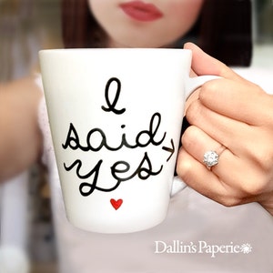 Customized mug, personalized mug, Bridal mug, Engagement gift Mug, wedding mug, Hand painted mug, I said Yes mug, image 1