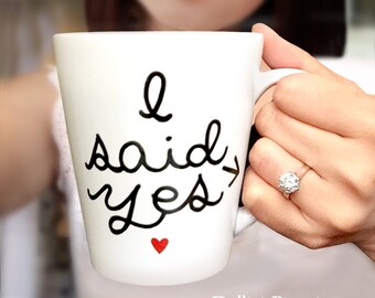 Customized mug, personalized mug, Bridal mug, Engagement gift Mug, wedding mug, Hand painted mug, I said Yes mug,