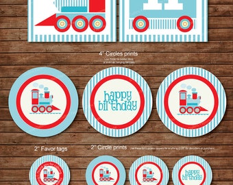 Choo Choo Train Birthday Party DIY Printable Party pack - baby blue - instant download