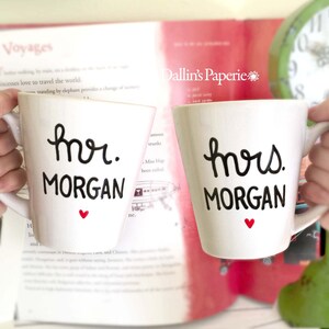 Personalized mug, wedding photo prop, Engagement Gift Mug, Mr and Mrs mug, Hand painted, couple mug, Bridal shower gift, latte mug