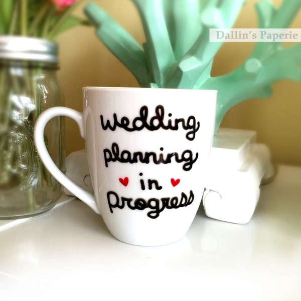 Personalized mug, Engagement Gift Mug, hand drawn, Hand painted, wedding planning mug, Bridal shower gift, Ceramic Coffee mug, latte mug