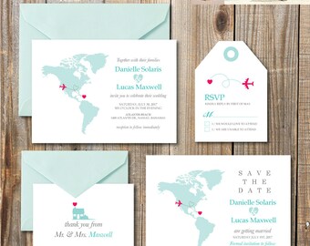 Destination Wedding Invitation printables, beach wedding, Map invitation, Customized DIY wedding, turquoise -American wedding