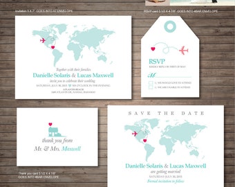 Destination Wedding Invitation printables, beach wedding, Map invitation, Customized DIY wedding, turquoise